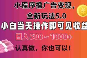 （11290期）小程序撸广告变现，全新玩法5.0，小白当天操作即可上手，日收益 500~1000+