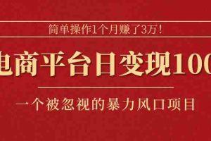 （11160期）简单操作1个月赚了3万！在电商平台日变现1000+！一个被忽视的暴力风口…
