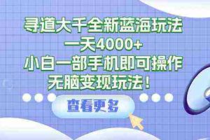 （9479期）寻道大千全新蓝海玩法，一天4000+，小白一部手机即可操作，无脑变现玩法！