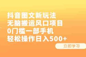(6527期)抖音图文新玩法,无脑搬运风口项目,0门槛一部手机轻松操作日入500+