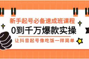 (2872期)新手起号必备速成班课程:0到千万爆款实操,让抖音起号像吃饭一样简单